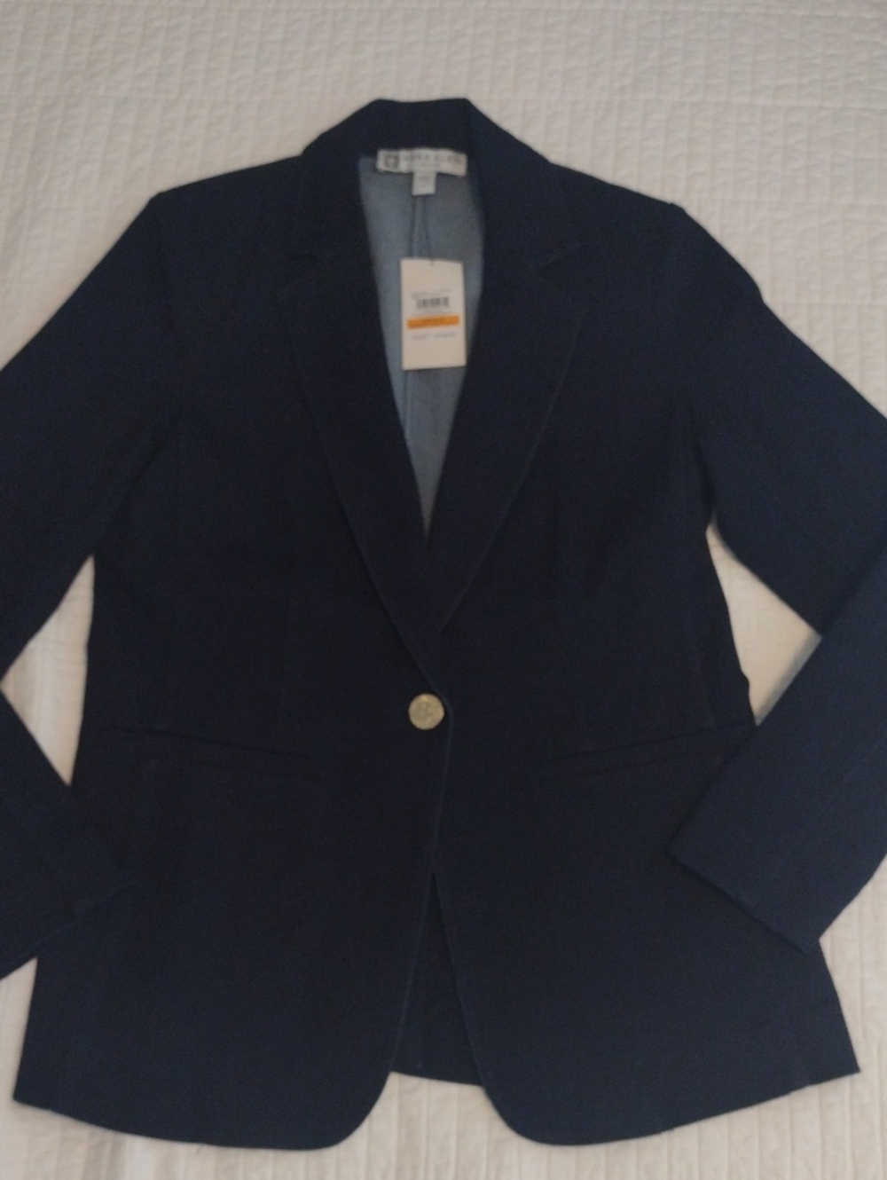 New Tailored Blazer Women S Dark Indigo Denim Gold Button Single Vent Anne Klein